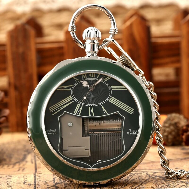 アンティークスタイルの懐中時計,透明なガラス,音楽,ピンクのスワンレイク,音楽,懐中時計,ポケットクォーツ時計,ギフト