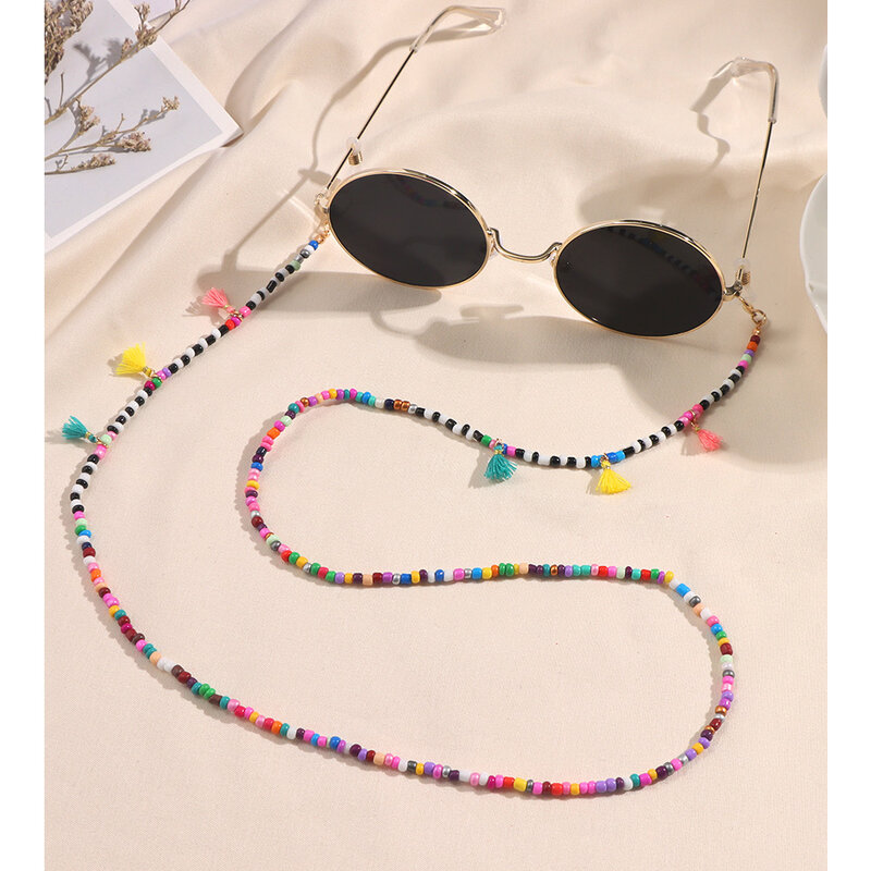 Rantai Kacamata Manik-manik Berjumbai Mode untuk Wanita Kacamata Manik-manik Warna-warni Kacamata Hitam Tali Leher Tali Rantai Tali Perhiasan Hadiah Baru