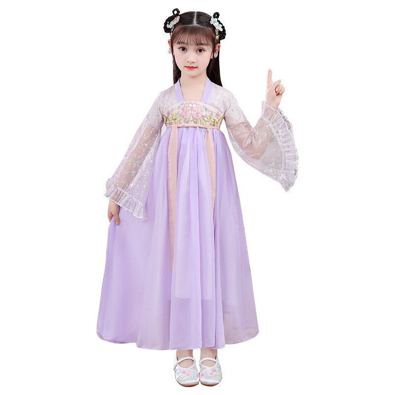 Floral Embroidery Hanfu Girls Chinese Ancient Clothes Oriental Kids Dresses Cosplay Clothing Chinldren Fairy Dance Costume