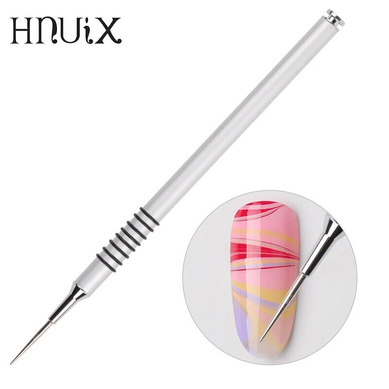 1Pcs Acrylic Paint Water Pen Marble Dye Nail Varnish Brush Silver Brush Head Pen Painting Flowers Manicure Art Tool