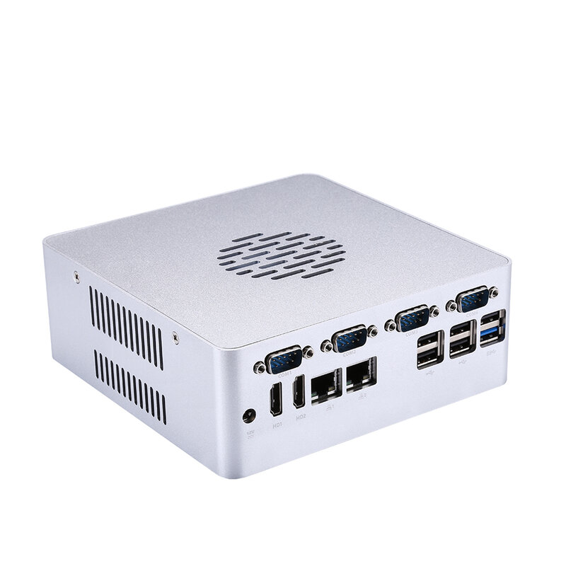 QOTOM-Mini PC Q600P, ventilador de procesador de i5-7400, M.2, Lan Dual, 4 RS-232, PC Industrial