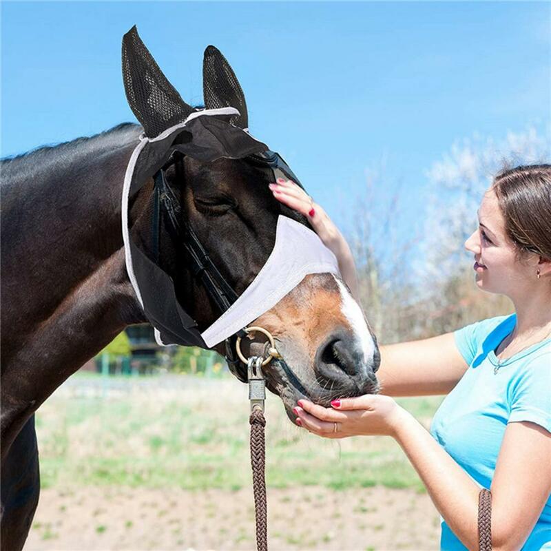 Capa de rosto de cavalo confortável capa de rosto de animal de cavalo elástico respirável anti-mosquito