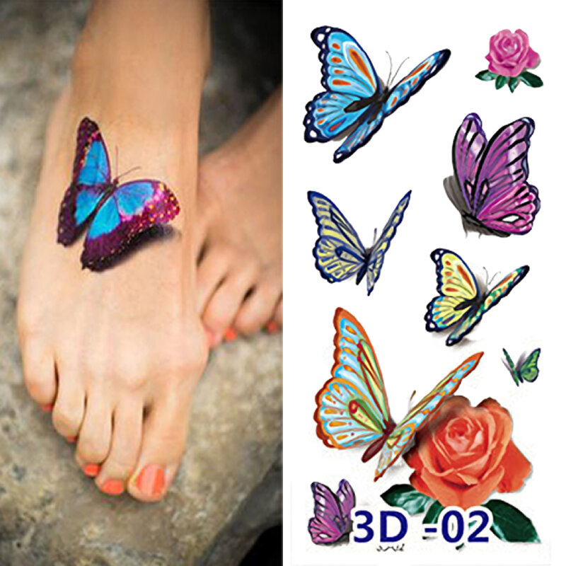 Wodoodporna tymczasowa naklejka tatuaż mała moda motyl kwiat mężczyzna kobiety dzieci sztuczny tatuaż naklejki tatuaże do ciała noga ramię brzuch