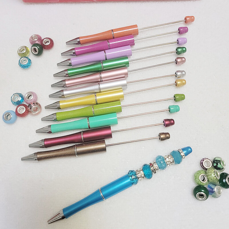 10pcs Plastic Beadable Pen DIY Beaded Crystal Ballpoint Pens New Wedding Favors Birthday Party Gifts Student Stationery