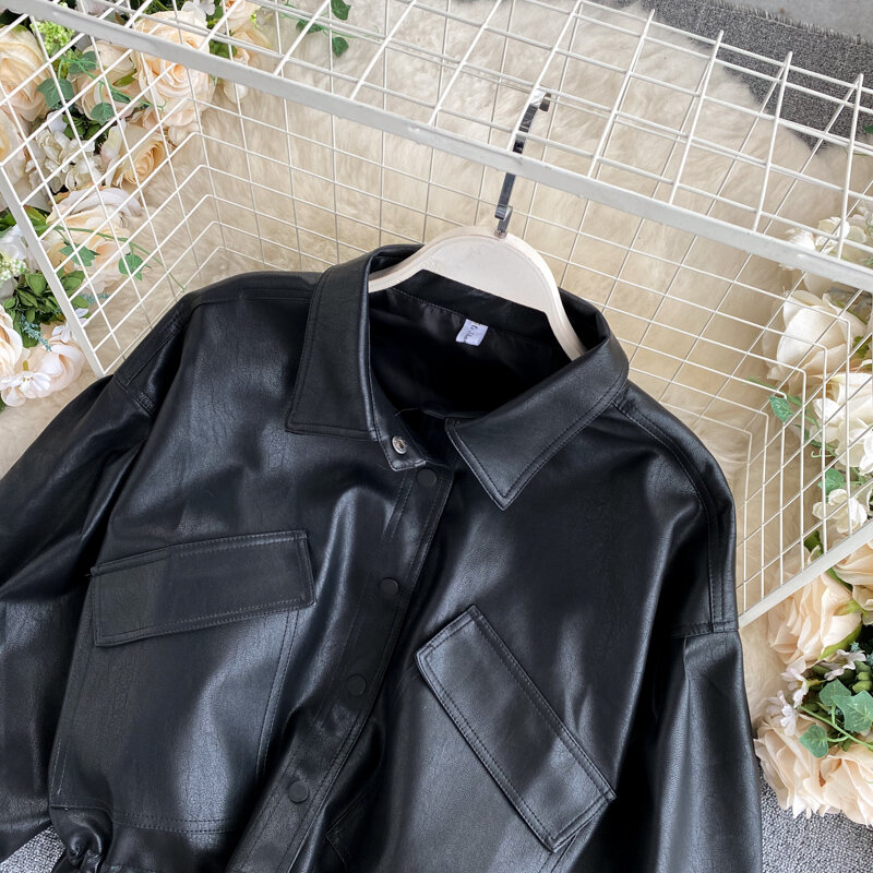女性の合成皮革のジャケット,ヴィンテージのPuレザージャケット,秋冬,2023