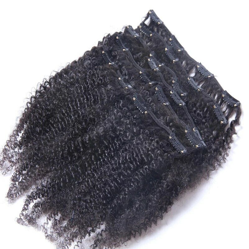 Афро кудрявые вьющиеся заколки для наращивания человеческих волос монгольские Реми заколки для волос в натуральном черном цвете для черных женщин 8 шт. 200 г/компл.