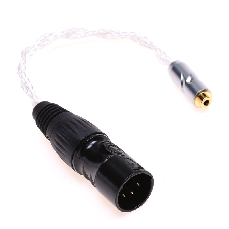 Adaptador de áudio balanceado XLR macho para fêmea, 16 núcleos, cabo prateado, 4 pinos, 2,5mm