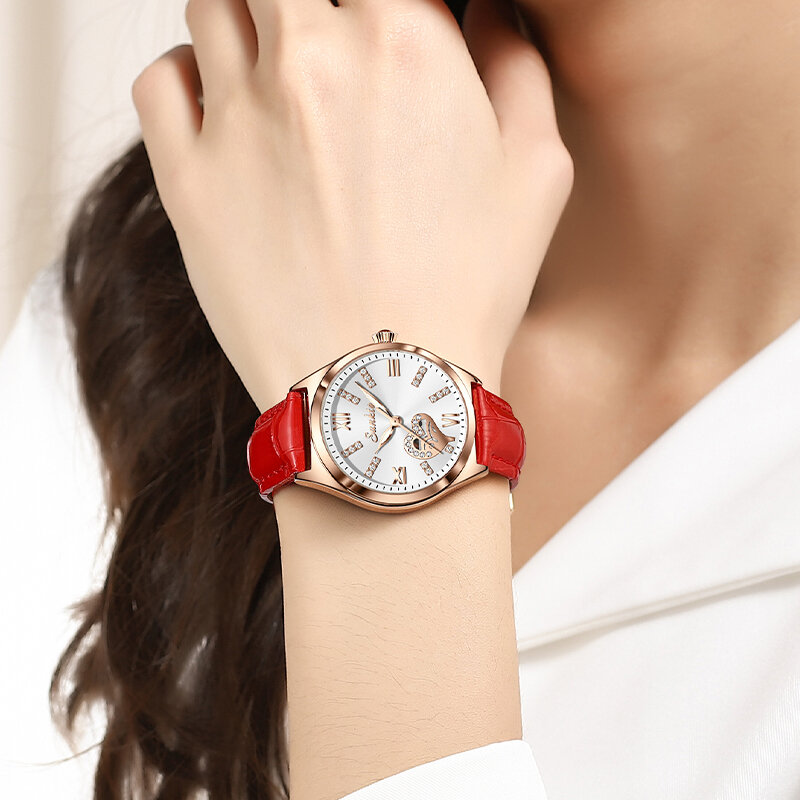 2021 LIGE marka SUNKTA kobiety zegarki moda skórzane damskie zegarek kwarcowy TOP marka luksusowe Dial proste różowe złoto kobiet zegarki