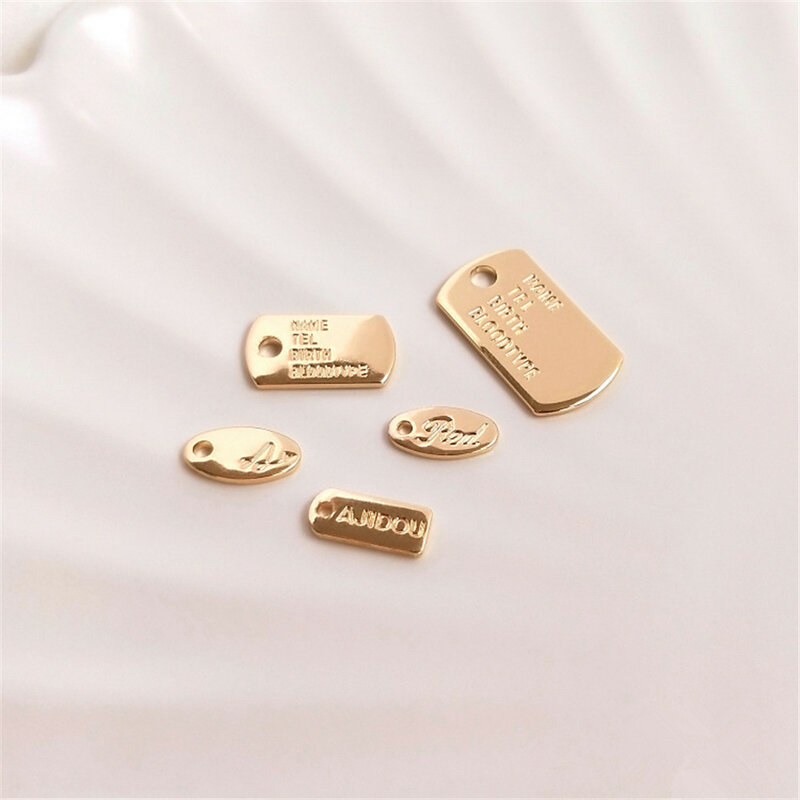 14K الذهب اللون محفورة رسالة تسمية صغيرة معلقة العلامة مستطيلة البيضاوي قلادة صغيرة سوار ذاتي الصنع الحلي معلقة