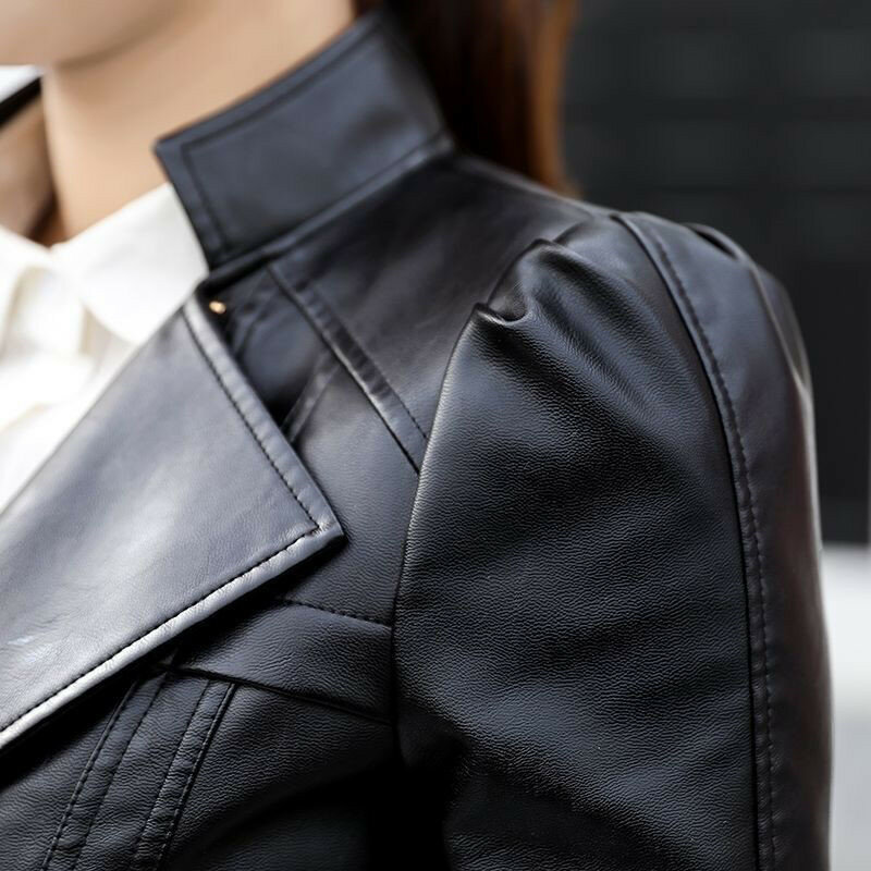 Jaket Kulit Wanita Baru Mode 2020 Mantel Motor Hitam Warna Cerah Jaket Biker Kulit Palsu Pendek Jaket Lembut Wanita