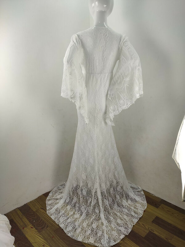 Ciąża rozszerzone rękawy koronkowe haftowanie sukienka ciążowa fotografia rekwizyty ubrania sesja zdjęciowa suknia Maxi sukienki ciążowe