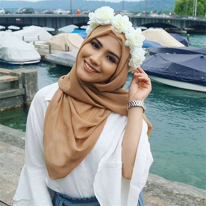 Fashion women plain bubble chiffon scarf hijab wrap printe solid color shawls headband women hijabs scarves 66 colors foulard