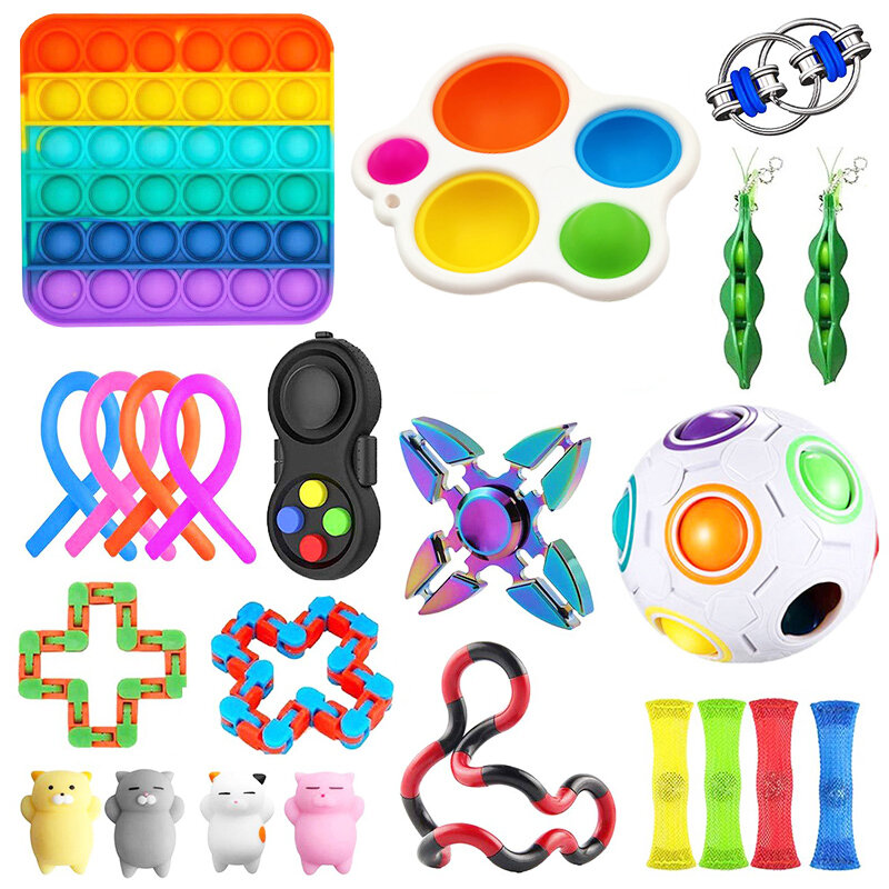 Mainan Remas 70 gaya mainan Fidget 22/23/24/30/32 buah Set mainan sensorik Anti stres autisme kecemasan Anti stres gelembung untuk