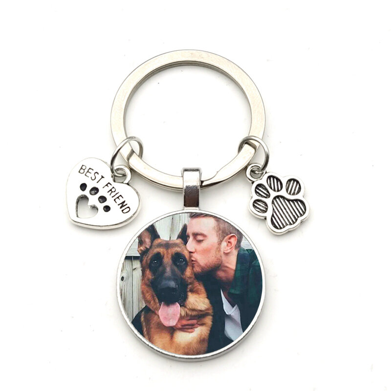 Custom DIY Dog Photo Keychain I Love Dog Glass Crystal Pendant Mini Heart Keychain Car Key Man and Girl Favorite Gift Souvenir