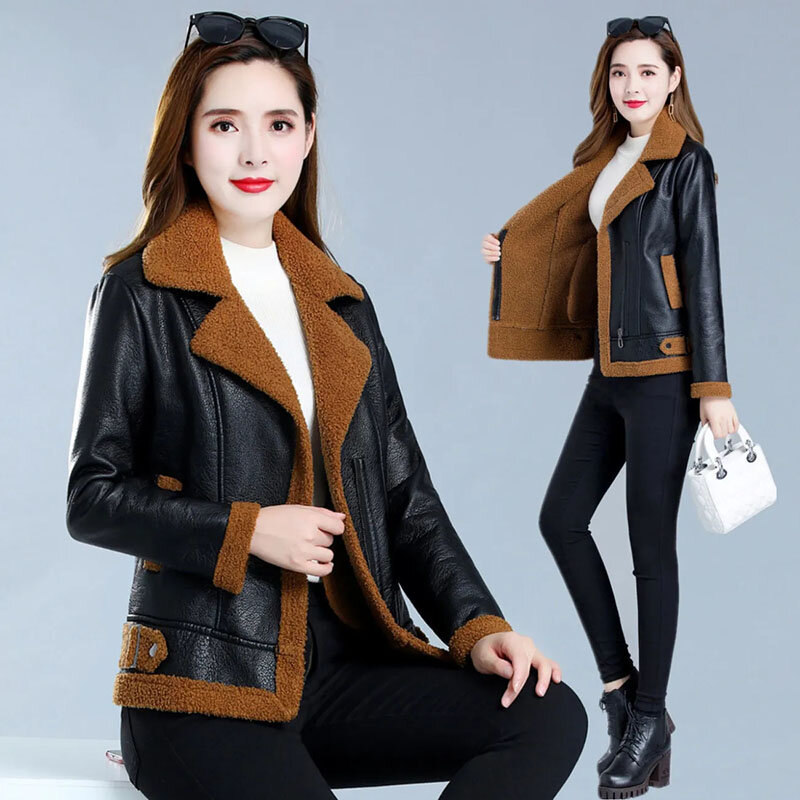 Plush Thick Leather Female 2024 Autumn And Winter New Overwear Korean Version Of PU Fur One Women Short Imitation Lamb Fur Coats