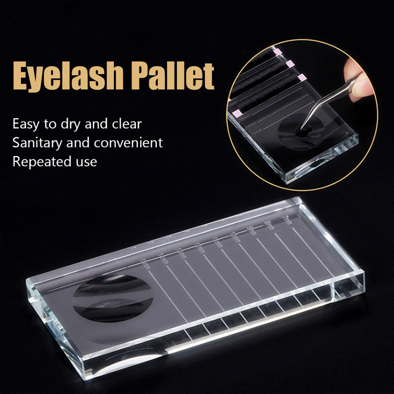 Eyelash Extension Pallet Crystal Glass U Curved/Straight Stand False Eyelashes Holder Transparent Glue Tray Beauty Makeup Tool