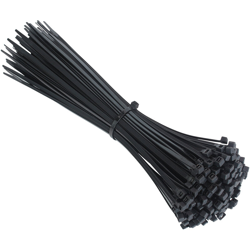 Brida de nailon de plástico con autosujeción, conjunto de cables y anillo de sujeción, con cremallera, color negro, 100 Uds.