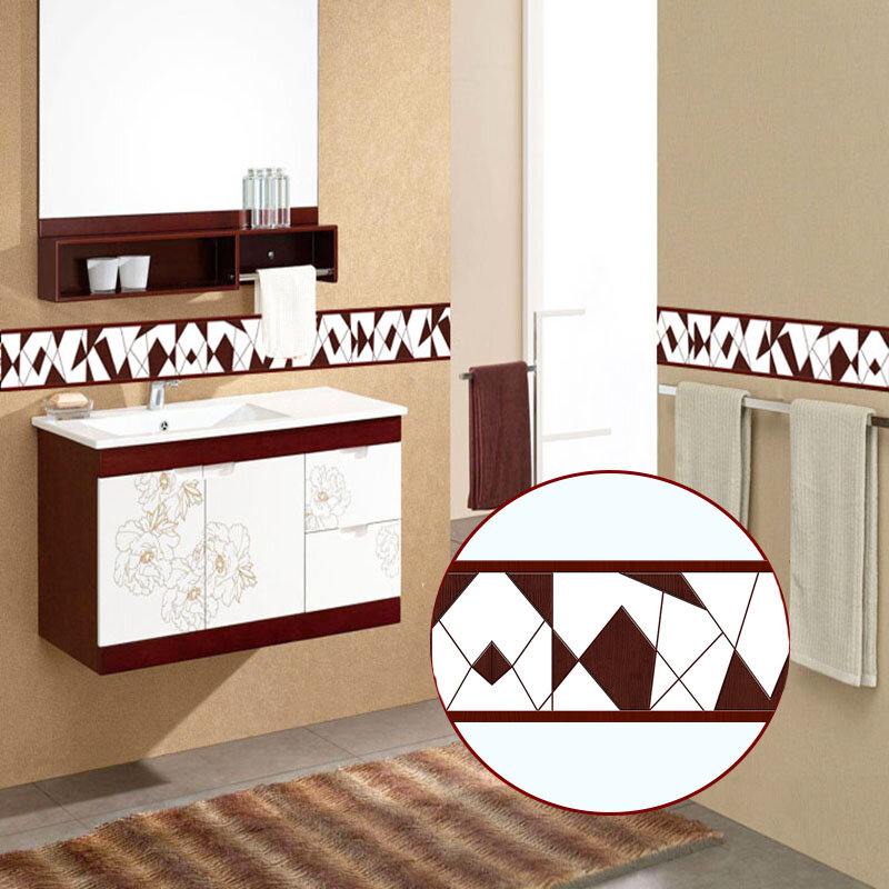 Self-Adhesive Wallpaper Borders 3D Flowers Geometric Decal PVC Waterproof Wall Stickers Living Room Kitchen Bathroom Home Decor