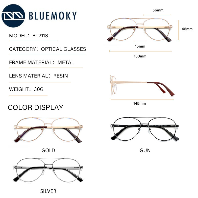 Bluemoky óculos de sol de ponte dupla, óculos de piloto com prescrição progressiva e fotocrômica para homens óculos anti luz azul para miopia