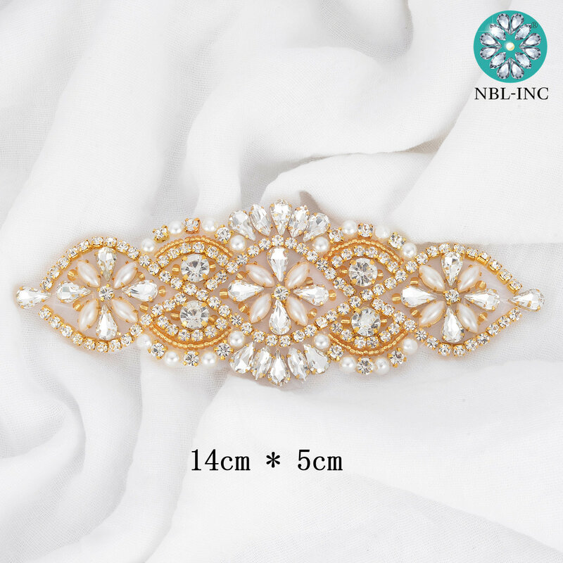 (1 pc) prata ouro cristal pérola strass cinto nupcial casamento applique ferro em costurar para o vestido de casamento wdd0017