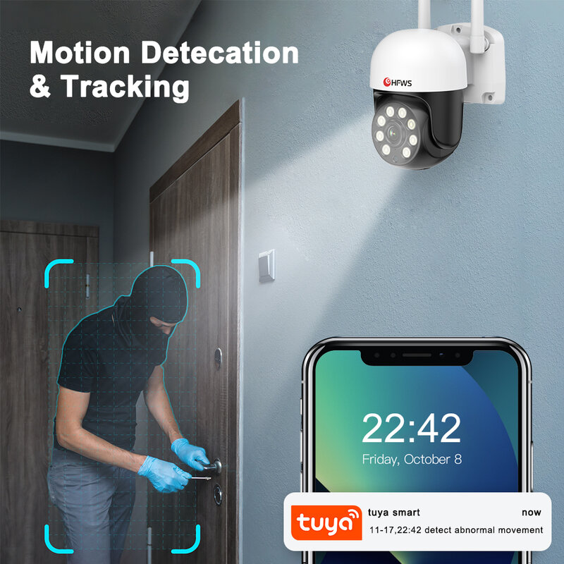 PTZ Wi-Fi Outdoor Video Surveillance Cameras, Câmera Ip Segurança para Casa, Tuya Smart Home, 3MP