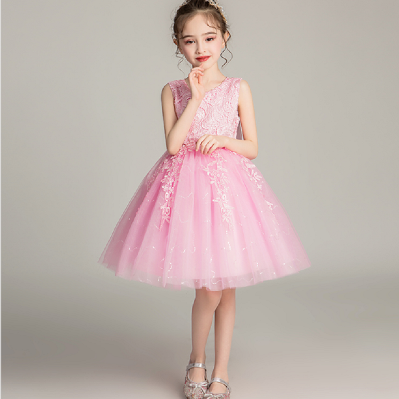 Gadis Gaun untuk Anak-anak Elegan Gaun Pesta Pernikahan Pakaian Gaun Bunga Manik-manik Gaun Putri Musim Panas Anak Perempuan Gaun Pendek Kostum