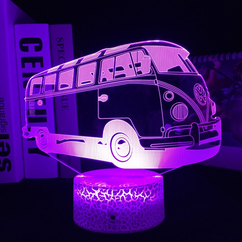 Лампа для школьного автобуса, 3D оптический светодиодный ночник для детской комнаты, Декор, светильник с RGB сенсорным датчиком, подарок для д...