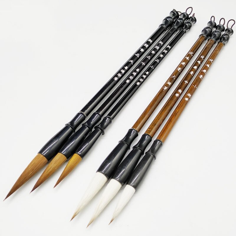 3Pcs White Woolen Brush/Brown Weasel Wool Hair Chinese Japanese Calligraphy Brush Pen Set Art For Office School Darwing Supplies