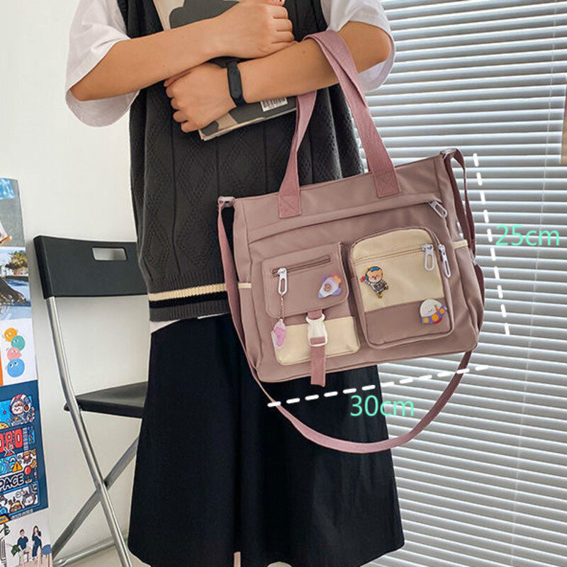 Mochila oxford à prova d'água feminina, bolsa de viagem portátil pequena de grande capacidade com emblema