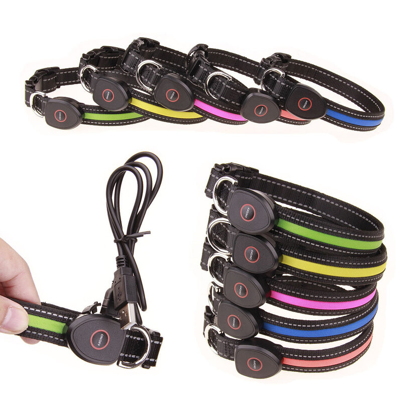USB Peach Shaped Charging LED Luminous Dog Collar Chargeable Recycled Pet Collar Send USB Cable