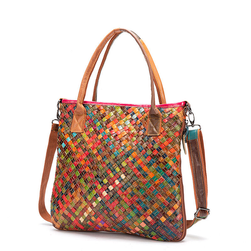 Bolsa de mão feminina multicolorida de couro, bolsa de ombro grande de marca de luxo para mulheres 889