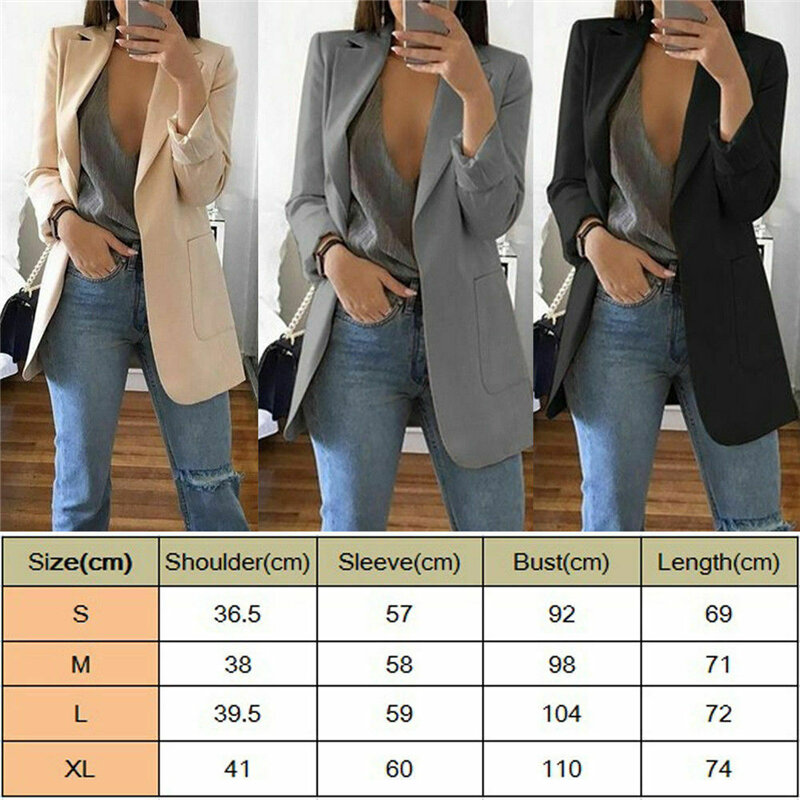1pc Autumn Women Casual Long Sleeve Coat Suit Slim Cardigan Tops Blazer Jacket Outwear Formal Women V neck blazer Big pocket