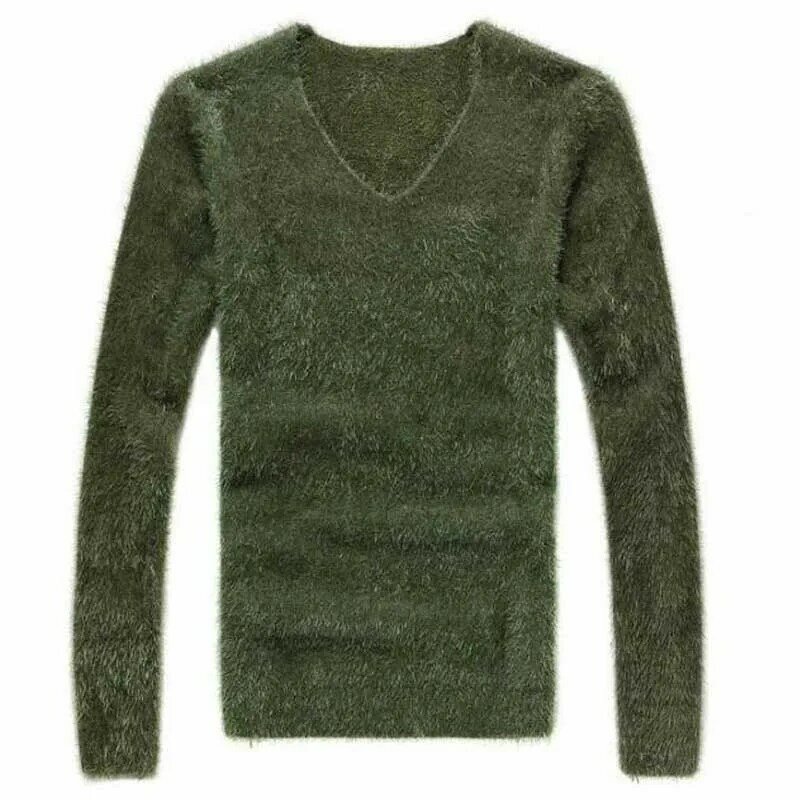 Mcikkny Fashion Men Winter Sweater Knitted Pullover Male V Neck Cashmere Top Clothing