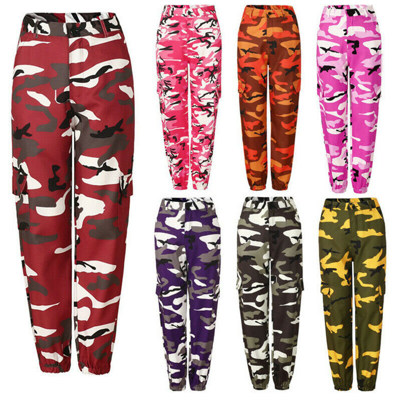 6 видов цветов, модные женские камуфляжные брюки-карго с высокой талией, брюки в стиле хип-хоп, военные армейские камуфляжные длинные штаны, ...
