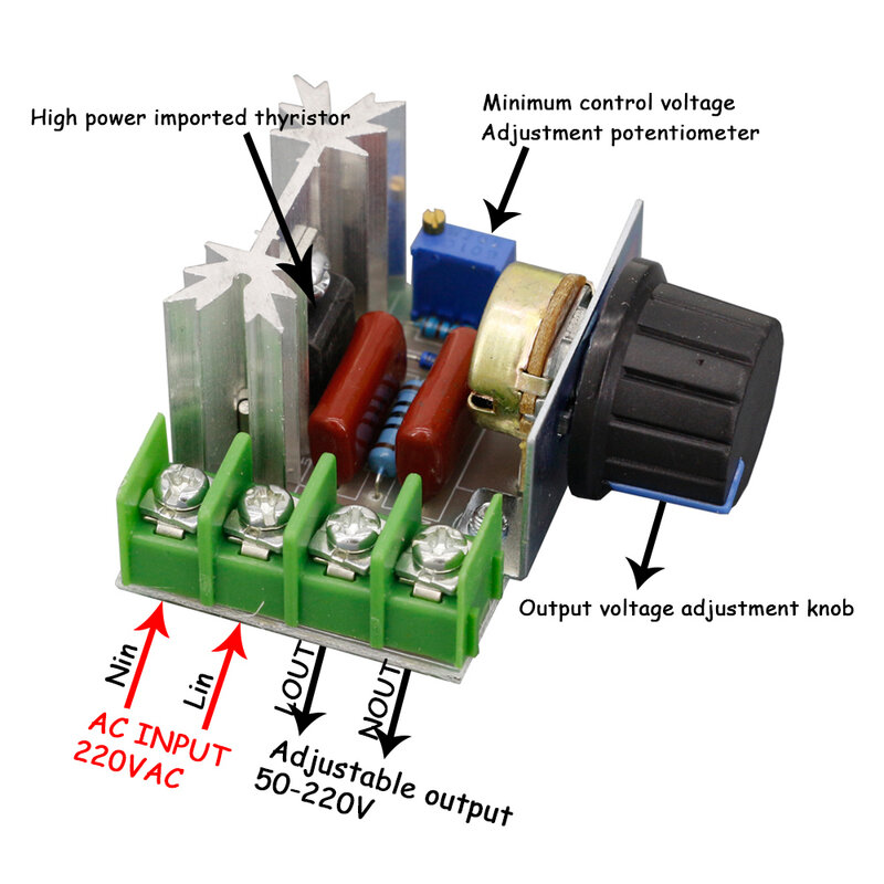 Высокомощный Тиристор 2000 Вт, электронное напряжение переменного тока 220 В, регулятор, регулировка скорости и температуры