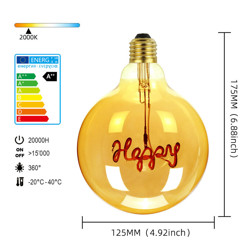 TIANFAN-bombillas Led Vintage, globo grande, filamento del alfabeto, 4W, regulable, 110V, 220V, Bombilla Edison decorativa