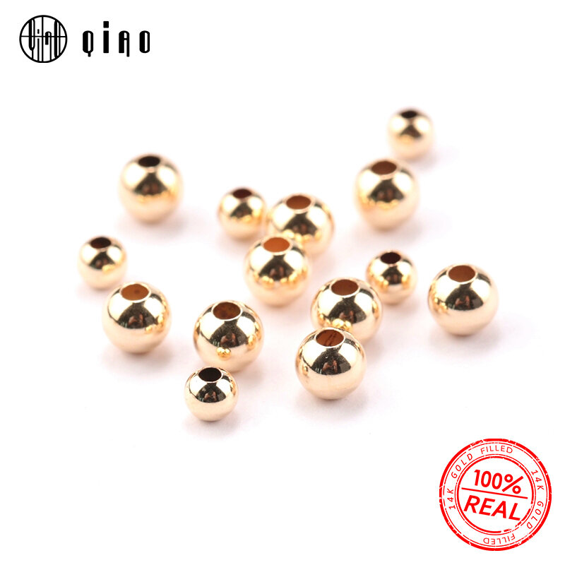 10PCS 2-4MM 14K Gold Filledลูกปัดทอง 14Kเครื่องประดับอุปกรณ์เสริมรอบSmoothเครื่องประดับลูกปัดสำหรับสร้อยข้อมือและสร้อยคอ