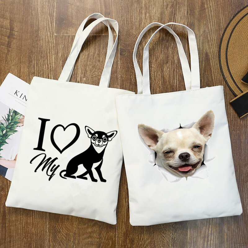 Chihuahua Dog Cute Graphic Hipster Cartoon Print Shopping Bags Girls Fashion Casual Pacakge Hand Bag