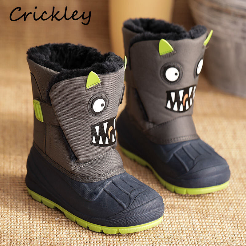 Crianças botas de neve adorável dos desenhos animados unicórnio padrão impermeável crianças botas para meninos meninas inverno pelúcia quente não deslizamento criança botas