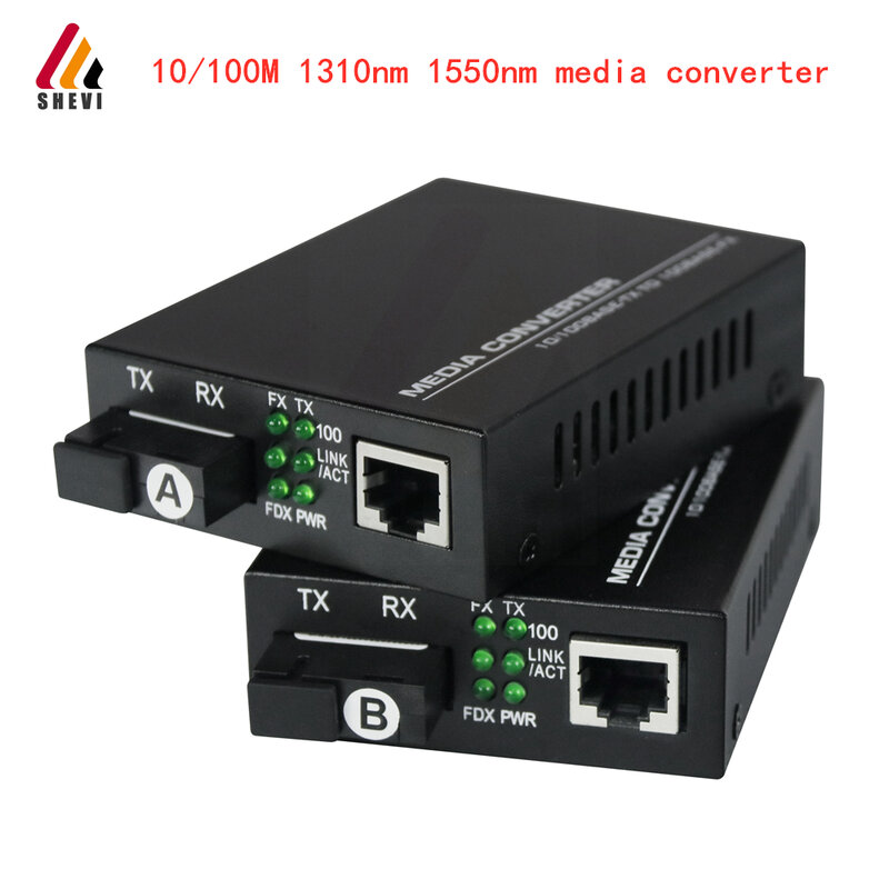 Media Converter 10/100M Enkele Vezel 1310 1550NM 20Km Met 1 * Sc + 1 * RJ45 port Fiber Converter 1 Paar