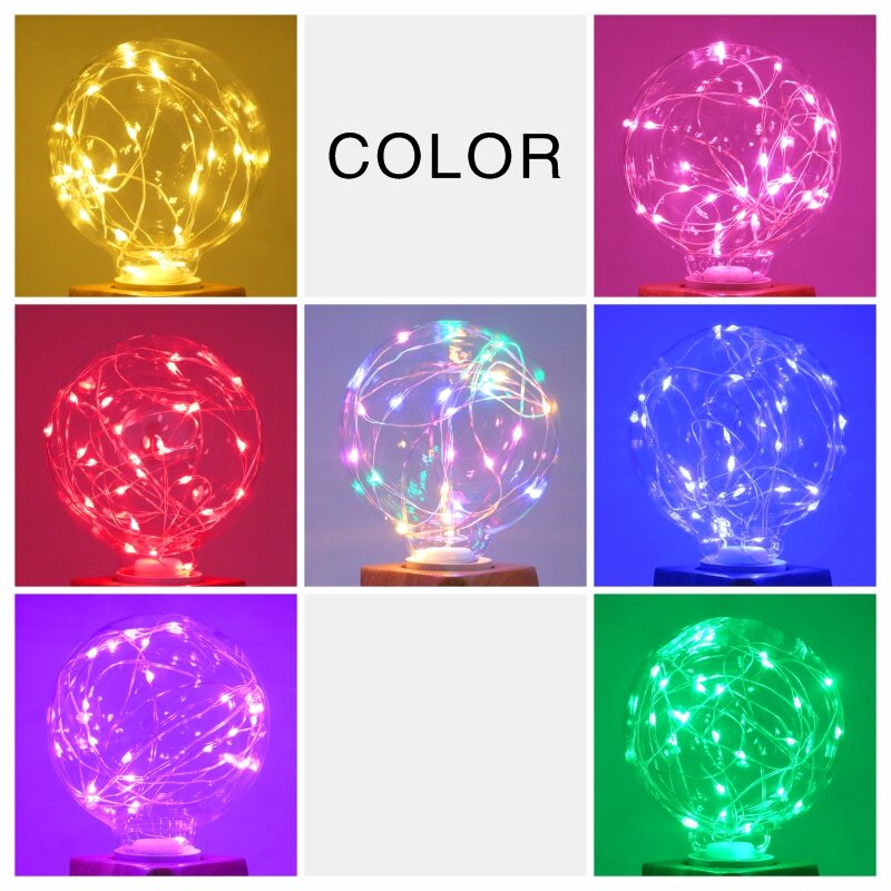 G95 lâmpada de vidro e27 110v 220v led edison string colorido rgb iluminação fio cobre decoração para casa lâmpada luz da noite do feriado