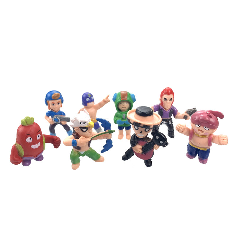 Figuras de acción de Brawl Stars, set de 8 piezas de Anime con dibujo de héroe, Spike, Shelly, Leon, Primo Pocs, muñeca para niña, juguetes para niños, regalo de cumpleaños