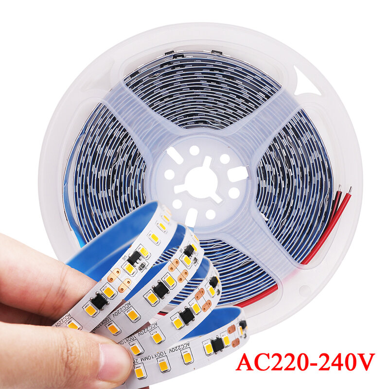 Tira de luces Led con Control IC, 220V, 2835, 120Led/m, 5m, lámpara de tubo impermeable IP67, decoración, Blanco/cálido/Natural, 12mm de ancho PCB