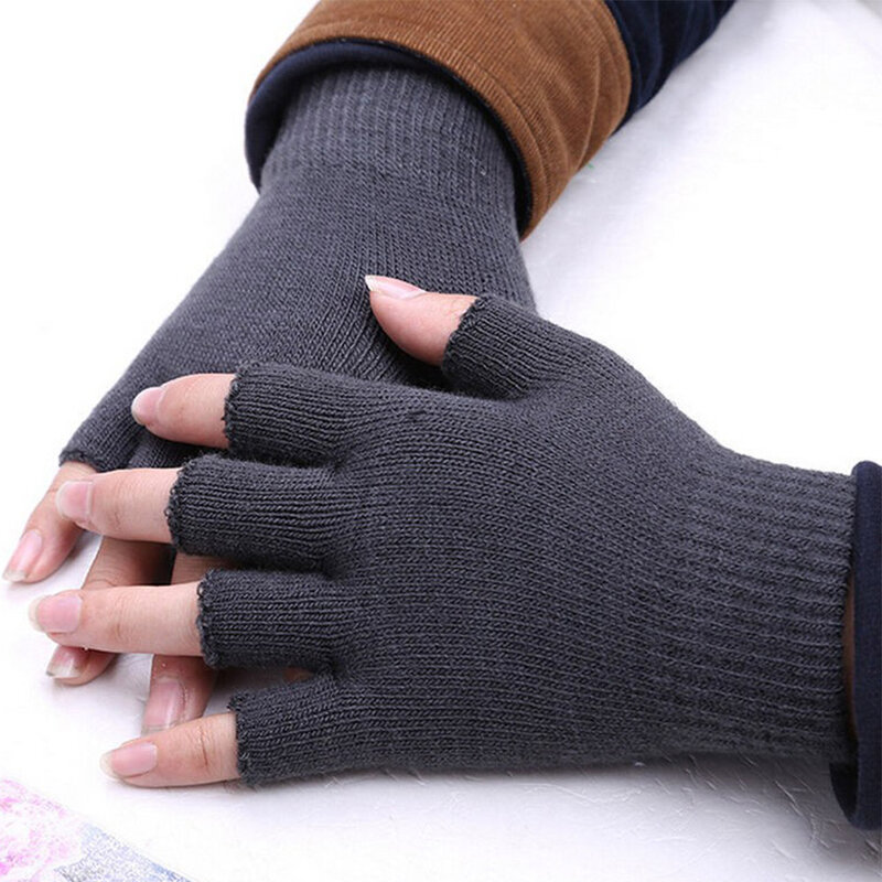 1 Paar Zwart Half Vinger Vingerloze Handschoenen Voor Vrouwen Mannen Wol Gebreide Pols Katoenen Handschoenen Winter Warm Workout Handschoenen Wanten winter