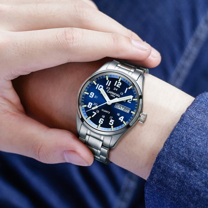 Karnawał Top marka luksusowa moda męskie zegarki 2020 sport zegarki podświetlany zegarek kwarcowy ze stali nierdzewnej 316L Relogio Masculino