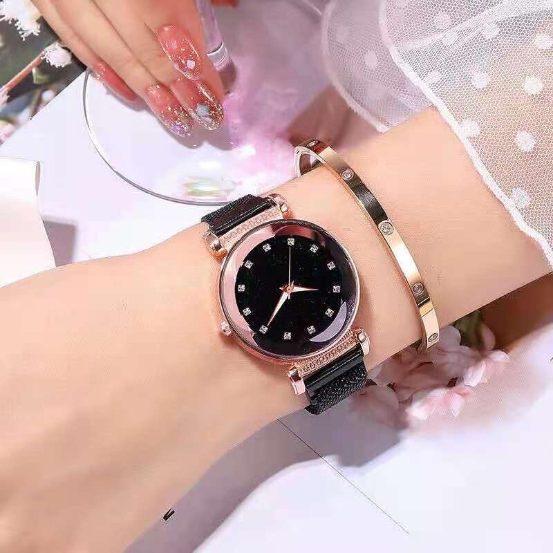 Relógio feminino luxuoso estrelado zegarek damski, relógio de pulso fecho de diamante