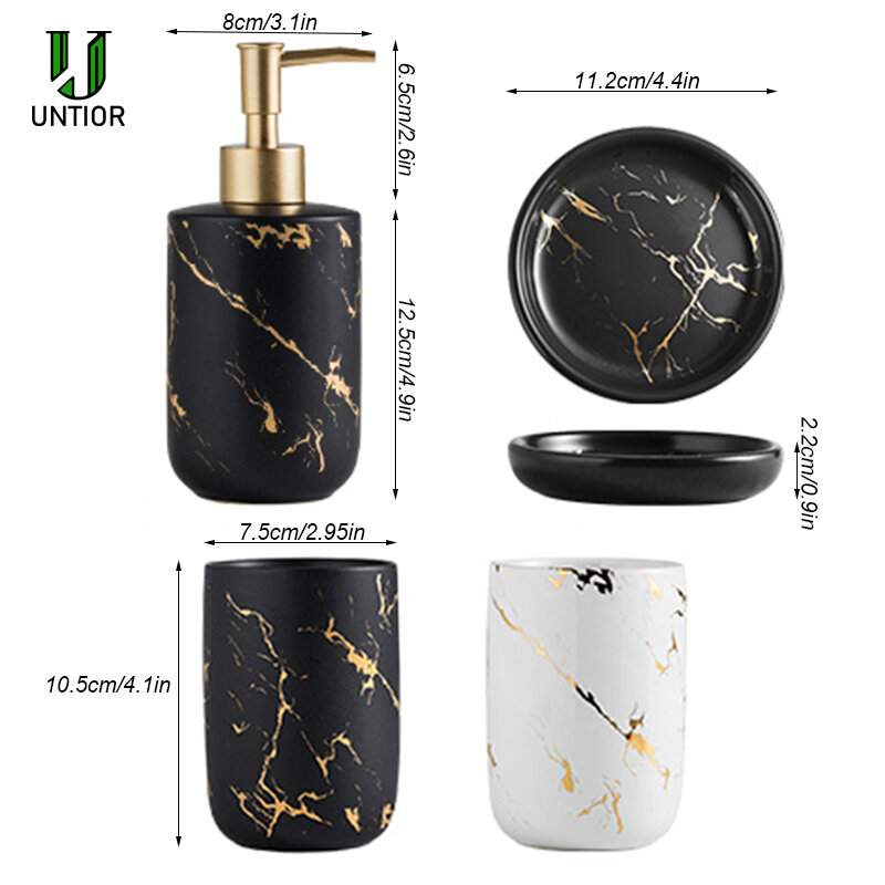 UNTIOR Ceramic Bathroom Accessories Set Marble Pattern Washing Tools Mouthwash Cup Soap Toothbrush Holder Bathroom Supplies