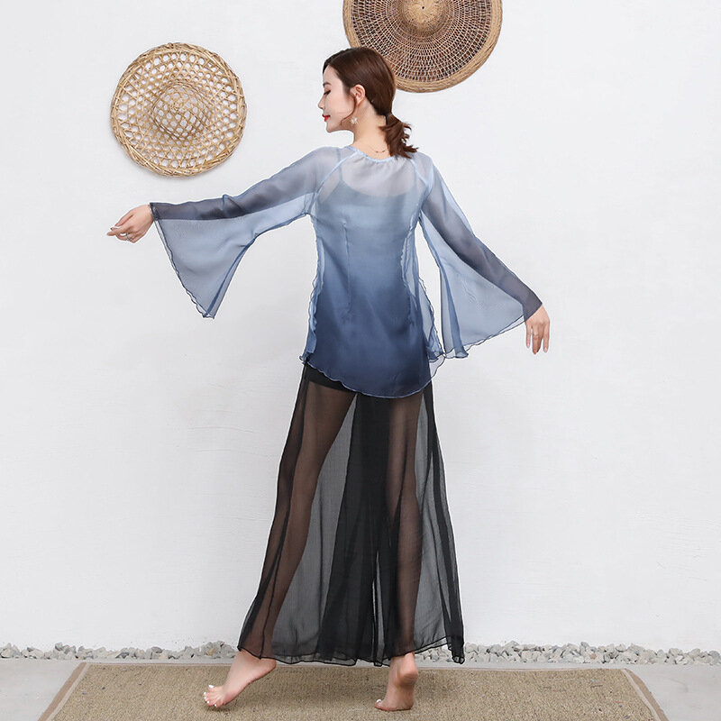Gaun Kostum Tari Tradisional Tiongkok Ukuran XL Pakaian Latihan Tari Klasik Wanita Celana Panjang Atasan