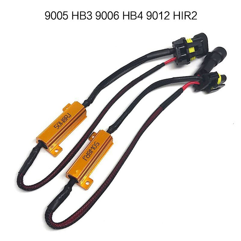 2ชิ้น50วัตต์ตัว H4 H7 H1ตัวต้านทานโหลดรถ H10ตัวถอดรหัส LED ตัว H4ไฟสำหรับระบบ Canbus สายไฟแบบฟรีตัวยกเลิก