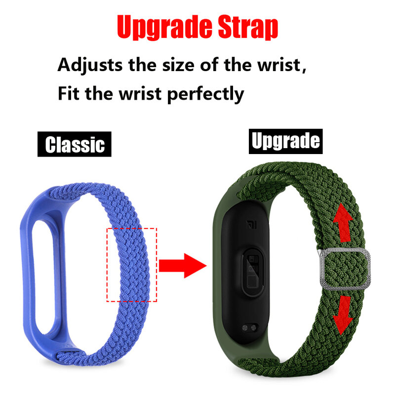 Bracelet for Mi band 8 7 6 Strap Elastic adjustable Nylon Braided Miband4 miband 5 correa Wristband for xiaomi Mi band 4 3 5 6 7